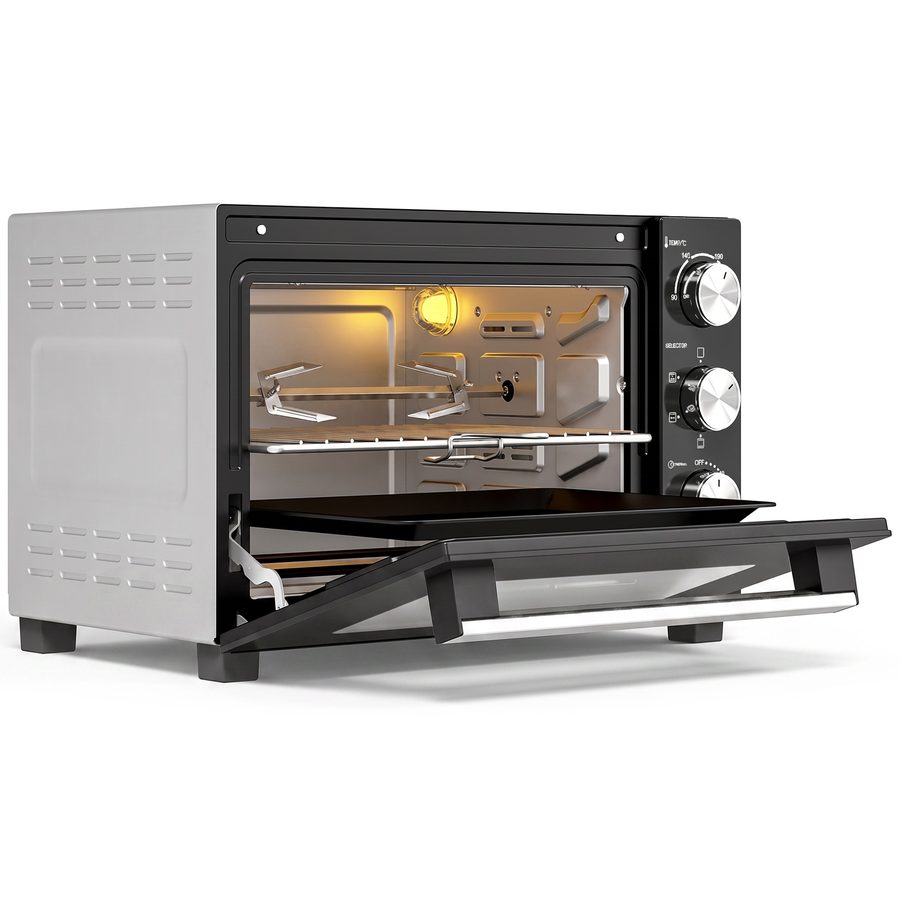 HOMCOM Mini Backofen mit Umluft, Drehspieß, 36L, 90–230℃, 60 Min. Timer, Drehspieß, Backblech und Grillrost, Minibackofen mit Vorheizfunktion, Doppelwandige Tür, 1500 W, Silber   Aosom von HOMCOM