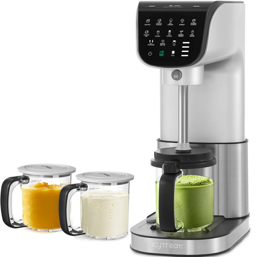 11-in-1 Automatic Ice Cream Maker Machine with 3 Family-Sized Pints – Make Gelato, Sorbet, Milkshakes, Mix-Ins, Brushless Motor, Dishwasher Safe, One-Touch Storage & Recipes (Silver)（France bans sale）