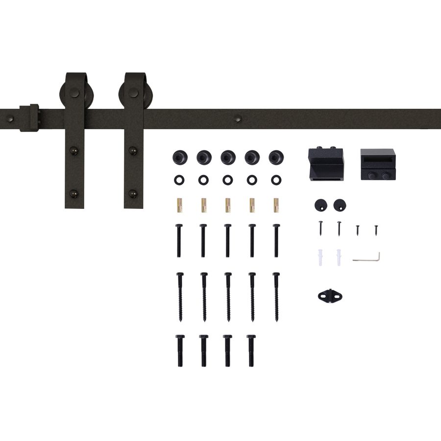 HOMCOM Schiebetüren-Beschlagsatz 200 cm Komplett-Set mit Schienen, Rollen, Schienenstopper, Set Türschrauben, Schiebetürsystem aus Kohlenstoffstahl Schwarz   Aosom von HOMCOM