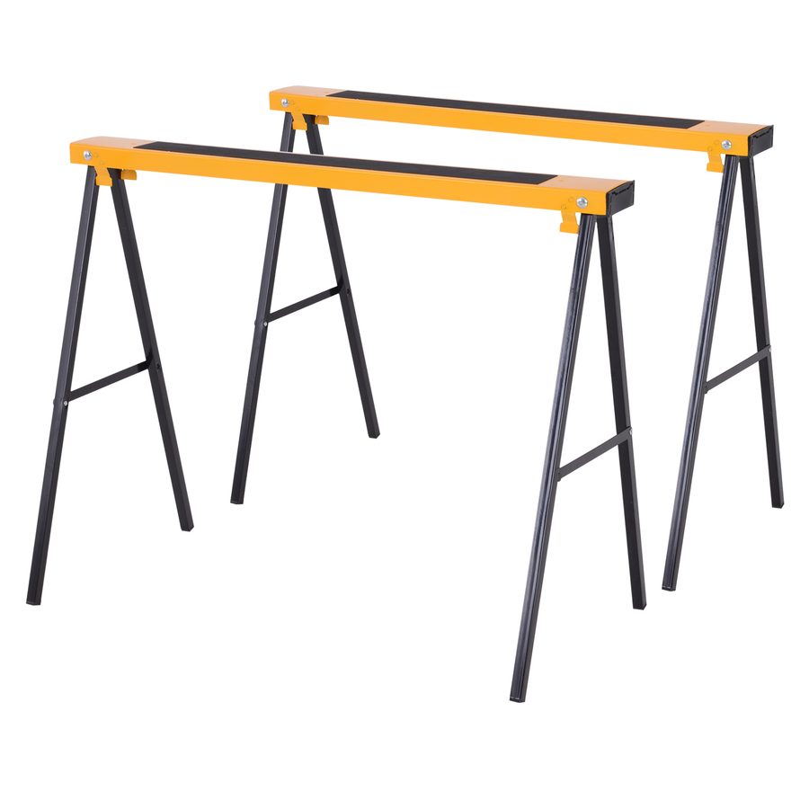 DURHAND 2er-Set Arbeitsbock Sägepferd Klappbar Unterstellbock rutschfest Metall Gelb 99,5 x 50 x 76 cm   Aosom