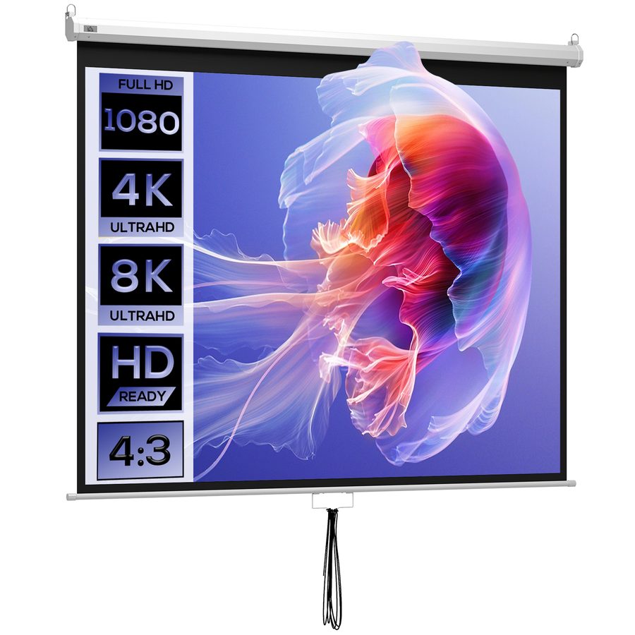 HOMCOM Beamer Leinwand 203 x 152 cm 100 Zoll 4:3/ 16:9 Projektionsleinwand Manuell Rollo-Leinwand für Heimkino Büro-Präsentationen   Aosom von HOMCOM