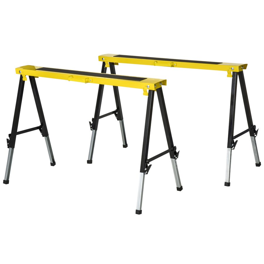 DURHAND 2er-Set Sägepferd Klappbare Arbeitsböcke rutschfest aus Stahl Gelb Schwarz 100 x 49 x 62-90 cm mit 100 kg Belastbarkeit   Aosom.de von Durhand