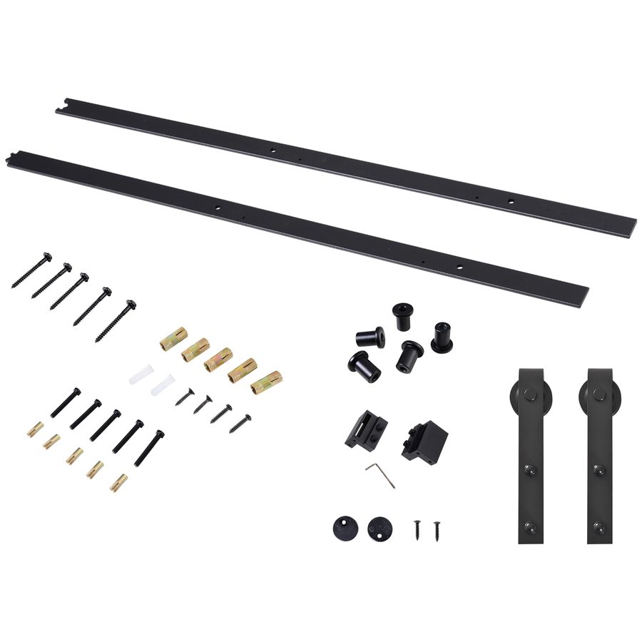 HOMCOM Schiebetüren-Beschlagsatz 200 cm Komplett-Set mit Schienen, Rollen, Schienenstopper, Bodenblock, Set Türschrauben, Schiebetürsystem aus Kohlenstoffstahl Schwarz   Aosom von HOMCOM