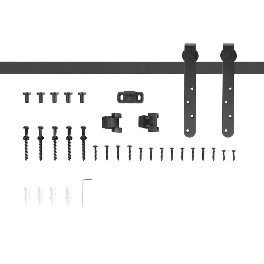 HOMCOM Schiebetüren-Beschlagsatz 180 cm Komplett-Set mit Schienen, Rollen, Anti-Sprung-Vorrichtungen, Türstopper, Schiebetürsystem aus Kohlenstoffstahl Schwarz   Aosom von HOMCOM
