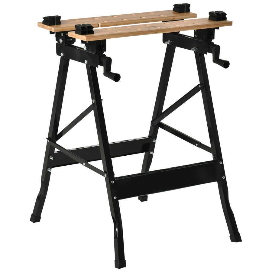 HOMCOM Zusammenklappbare Werkbank mit 4 Klemmen Arbeitstisch Staffelei, Traglast 150 kg, Stahlstruktur, Arbeitstisch für Baustelle Werkstatt Garage, 63,5x60,5x78cm, Schwarz   Aosom von HOMCOM