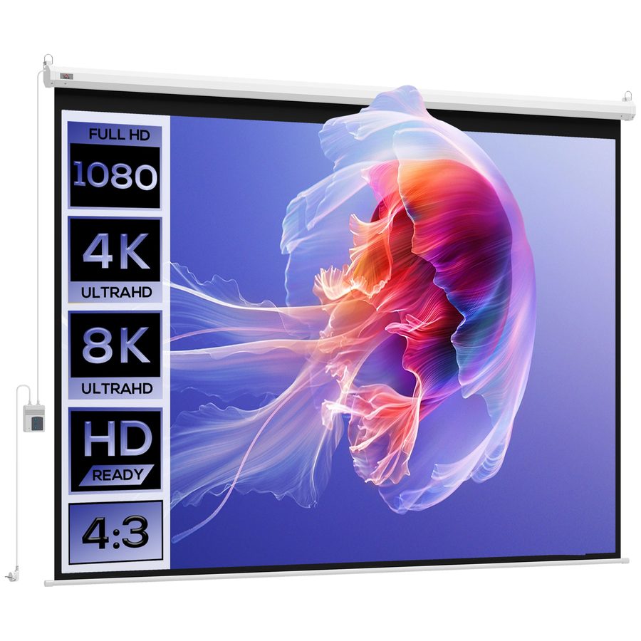 HOMCOM Beamer Leinwand 203 x 152 cm 100 Zoll 4:3 HD 4K Projektionsleinwand Elektrische Motor Leinwand mit Fernbedienung für Heimkino oder Präsentationen   Aosom von HOMCOM