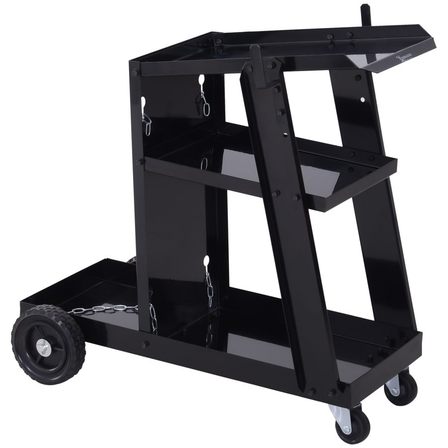DURHAND Schweißwagen Schweißgerätwagen mit 3 Regalen und Sicherheitskette, Gasflaschenwagen in Schwarz 71x39x70 cm für Werkstatt   Aosom.de von Durhand