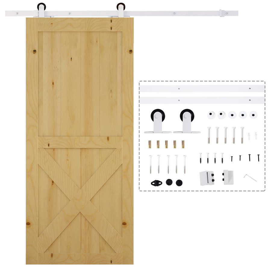 HOMCOM Schiebetüren-Beschlagsatz 183 cm Komplett-Set mit Schienen, Rollen, Schienenstopper, Bodenblock, Set Türschrauben, Schiebetürsystem aus Kohlenstoffstahl Weiß   Aosom von HOMCOM