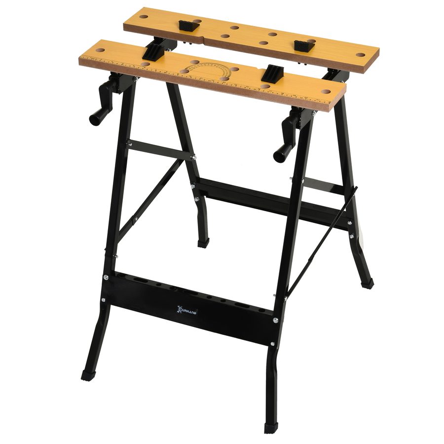 DURHAND Verstellbare Werkbank, Hobelbank, Werktisch, Stahl, MDF, Natur, Schwarz, 60,5 x 62,5 x 78,5 cm   Aosom