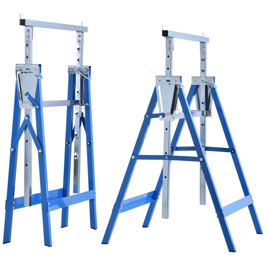 HOMCOM 2 x Gerüstbock Unterstellbock Klappbock höhenverstellbar bis 200kg Stahl Blau 68x58x80-130cm für Bau & Renovierung   Aosom.de von HOMCOM