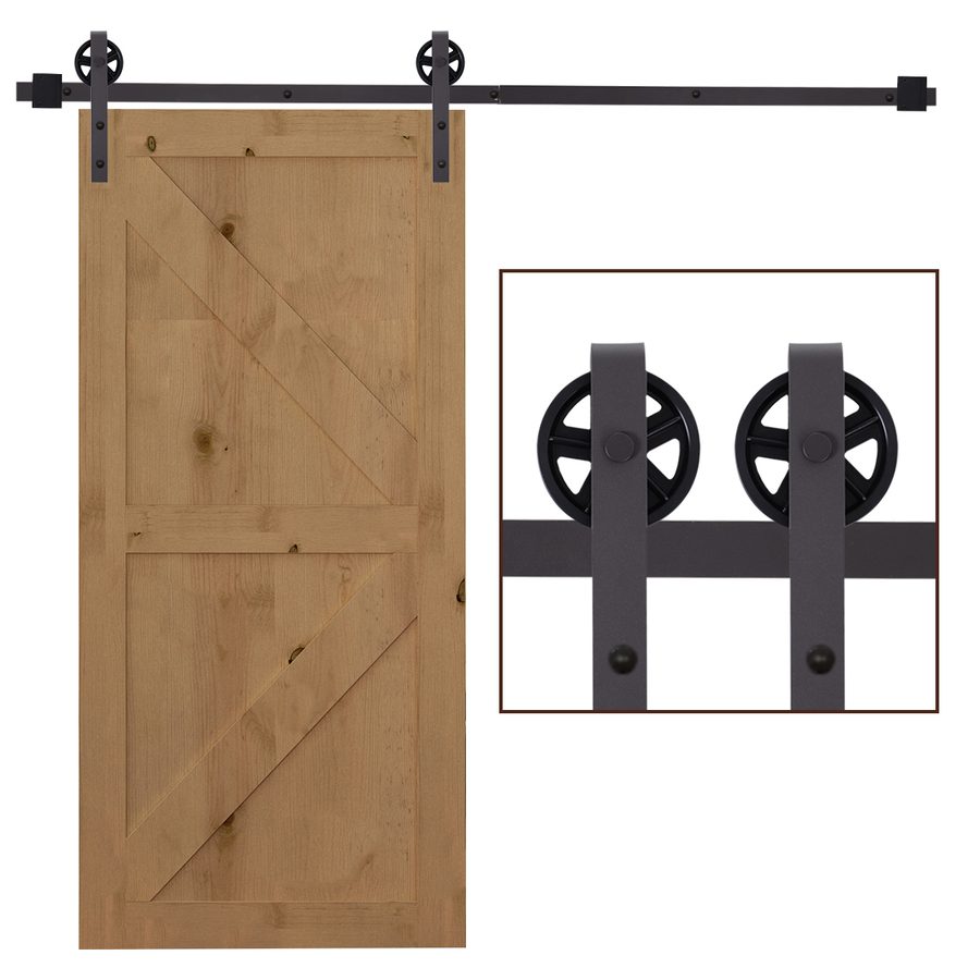 HOMCOM Schiebetüren-Beschlagsatz 183 cm Komplett-Set mit Schienen, Rollen, Schienenstopper, Bodenblock, Set Türschrauben, Schiebetürsystem aus Kohlenstoffstahl Dunkelbraun   Aosom von HOMCOM