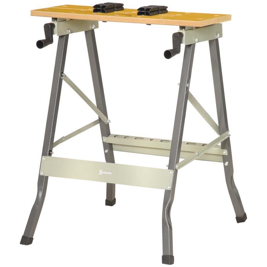 DURHAND Klappbarer Arbeits- und Spanntisch mit 4 Spannstiften, Arbeitstisch Staffelei, Traglast 100 kg, Stahlgestell, Arbeitsfläche für Baustelle Werkstatt Garage, 62,5x60,5x78,5cm, Grau   Aosom