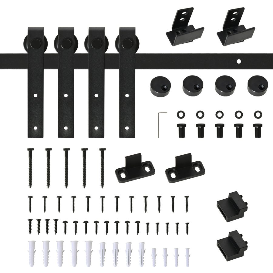 HOMCOM Schiebetürbeschlag für Doppeltüren, Laufschiene mit Zubehör, Kohlenstoffstahl, Schwarz, 200x0,6x18cm für stilvolle Innentüren   Aosom.de von HOMCOM