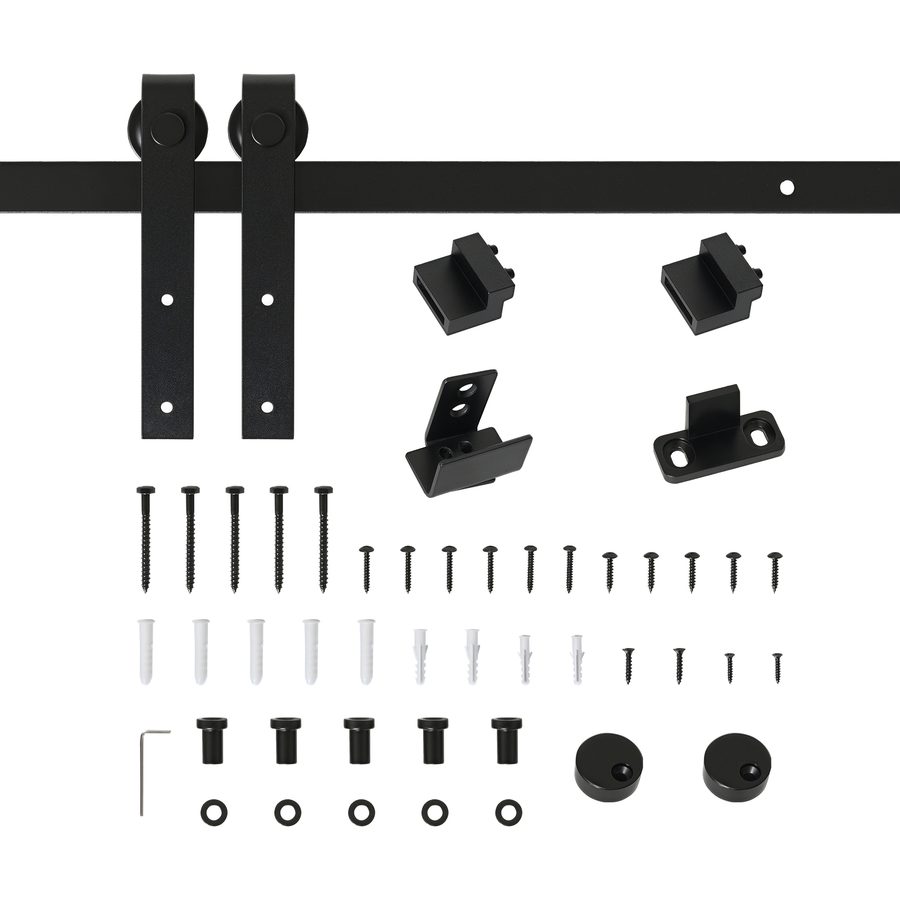 HOMCOM Schiebetürsystem für Einzelschiebetür, Laufschiene mit Zubehör, Kohlenstoffstahl, Schwarz, 183x0,6x18cm  Aosom von HOMCOM