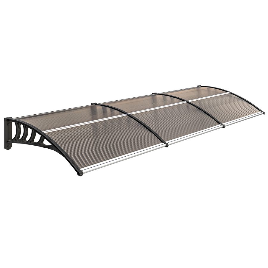 Outsunny Pultvordach Vordach für Haustür 303 x 96 x 27 cm Überdachung mit UV Schutz, Regenschutz Sonnenschutz für draußen Alu Schwarz+Braun   Aosom von Outsunny