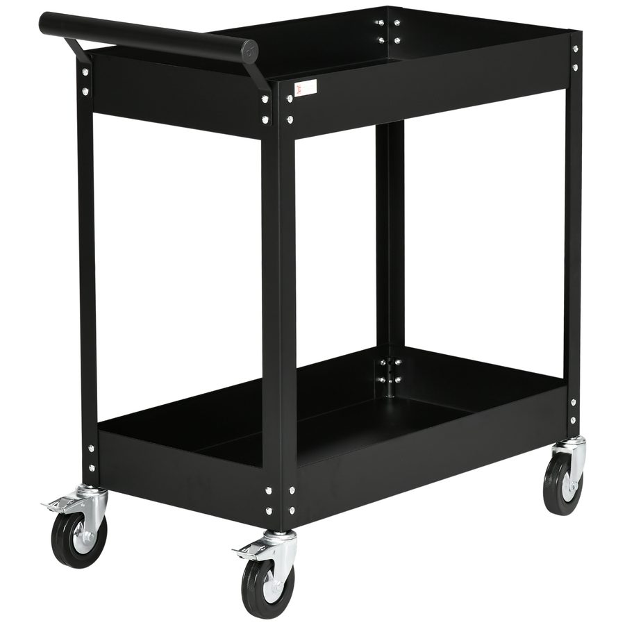 DURHAND Werkstattwagen mit 2 Etagen, Werkzeugwagen leer, Transportwagen, seitlicher Griff, 4 Rollen, Stahl, bis 150 kg Tragkraft, 84,5 x 38 x 84 cm, Schwarz   Aosom von Durhand