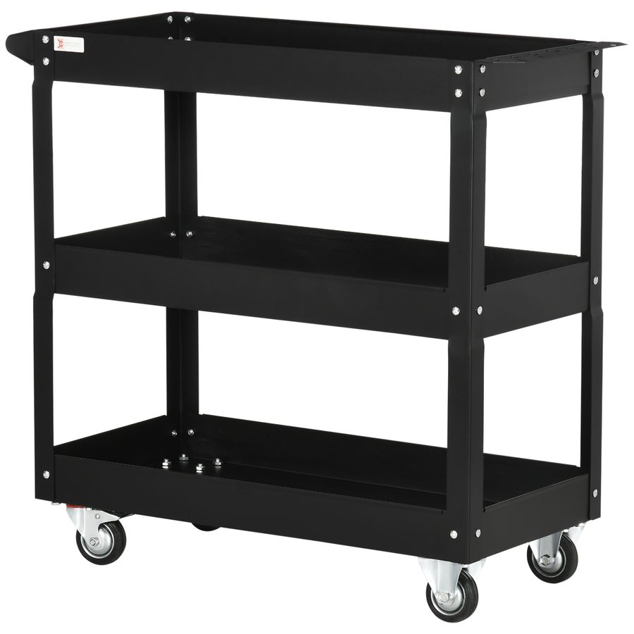 DURHAND Werkstattwagen aus Stahl mit 3 Regalen auf Rollen mit Griff - max. Belastung 150 kg - 83 x 35,3 x 76 cm Schwarz   Aosom von Durhand