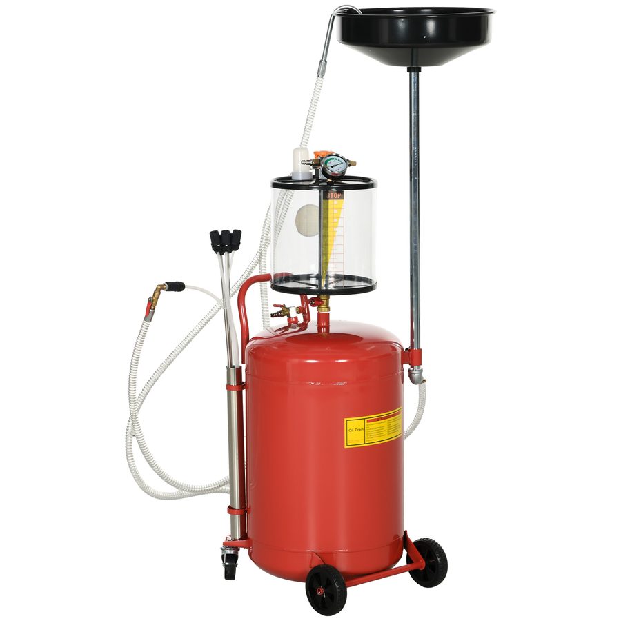 DURHAND Tragbarer Altöl-Absauger 2-in-1 mit höhenverstellbarem Trichter und pneumatischem Ölabscheider mit 80L, ausgestattet mit Rädern und in Rot   Aosom