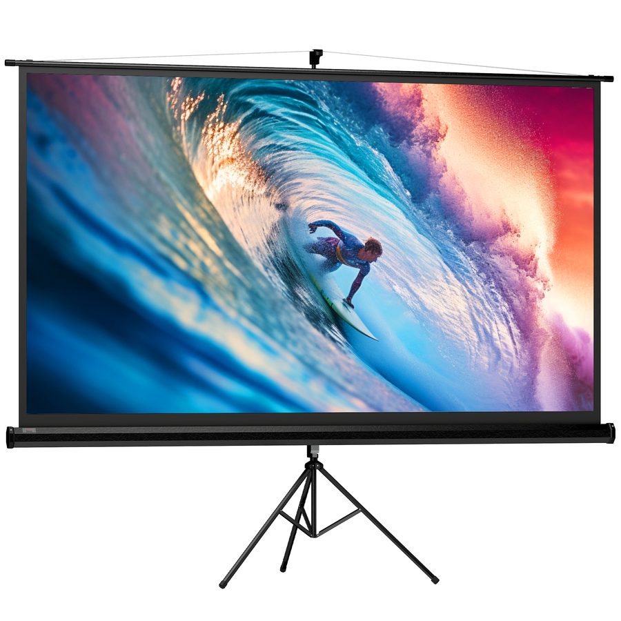 HOMCOM Beamer Leinwand mit Stativ 221 x 124 cm 100 Zoll 16:9 HD 4K Projektionsleinwand Rollo-Leinwand für Heimkino Büro-Präsentationen   Aosom von HOMCOM