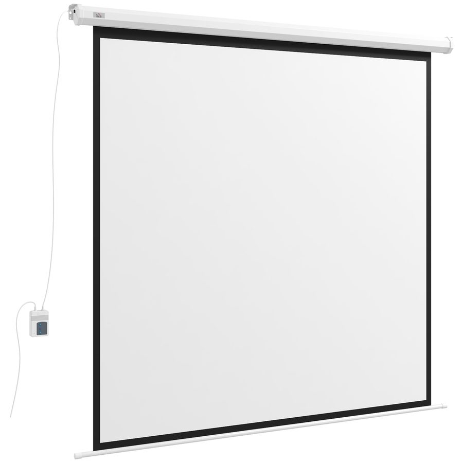 HOMCOM Beamer-Leinwand Elektrisch 172 x 172 cm 1:1 Projektionsleinwand mit Fernbedienung, Filmleinwand für Heimkino, Präsentation, Metall, Weiß   Aosom von HOMCOM