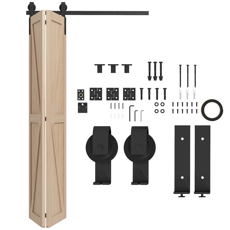 HOMCOM Schiebetüren-Beschlagsatz 122 cm Beschlagsatz für Doppelflügelige Schiebetüren mit J-förmigen Aufhängern, Rohrschellen, Schiebetürsystem, Türschrauben-Set aus Karbonstahl, Schwarz   Aosom von HOMCOM
