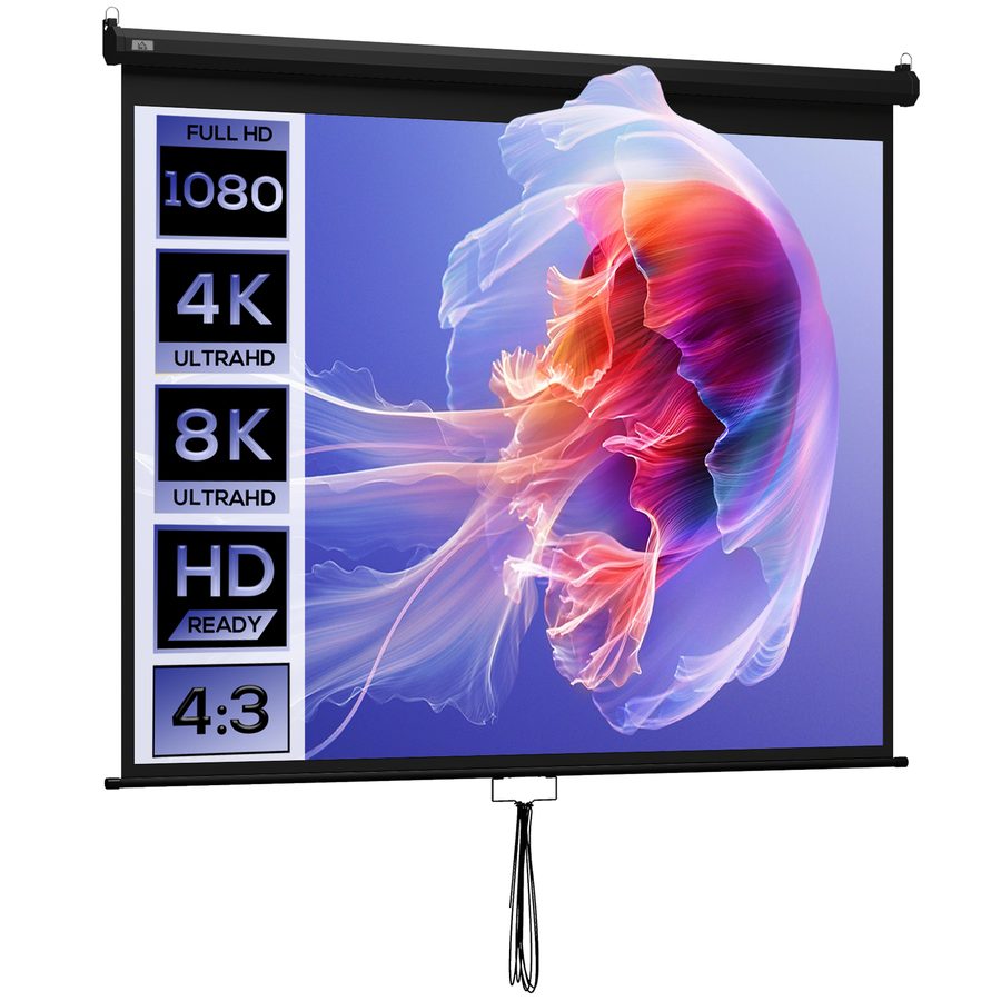 HOMCOM Projektionsleinwand 304,8 cm 4:3 HD 4K, Leinwand für Beamer mit Metallgehäuse, manuell höhenverstellbare Leinwand, für Heimkino, Büro, Reisen, Schwarz   Aosom von HOMCOM