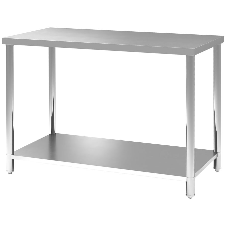 HOMCOM Arbeitstisch mit 2 Regalen, Werkbank aus Edelstahl, Arbeitsplatte für Werkstatt, Garage, Schuppen, Belastbarkeit 100 kg, 120 x 60 x 86 cm, Silber   Aosom von HOMCOM
