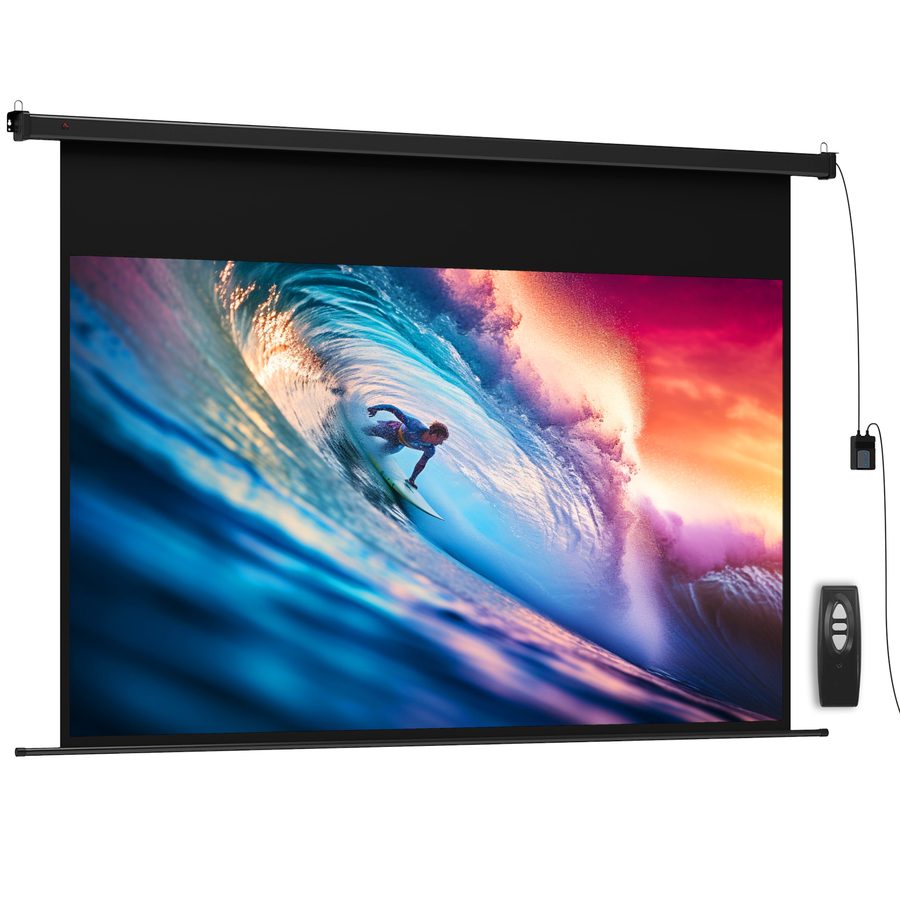 HOMCOM Projektionsleinwand 254 cm, 16:9 4K HD motorisierte elektrische Projektionsleinwand für TV & Heimkino, Wand- oder Deckenmontage, Bedienfeld und Fernbedienung   Aosom von HOMCOM