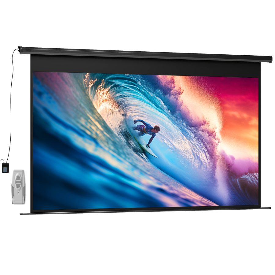 HOMCOM Beamer-Leinwand Elektrisch 266 x 149 cm 16:9 Projektionsleinwand mit Fernbedienung, Filmleinwand für Heimkino, Präsentation, Metall, Schwarz   Aosom von HOMCOM