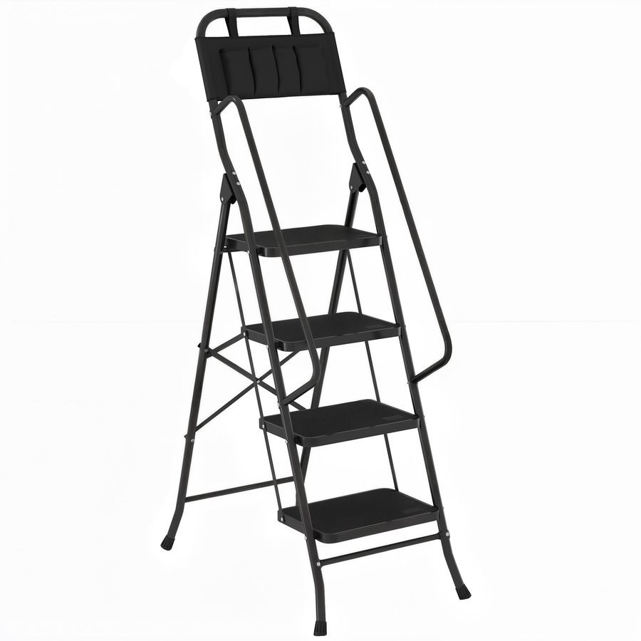 HOMCOM Klappleiter, 4 Stufen, bis 150 kg, XXL-Antirutsch-Tritte, Sicherheitsarretierung, Handlauf, Schwarz   Aosom von HOMCOM