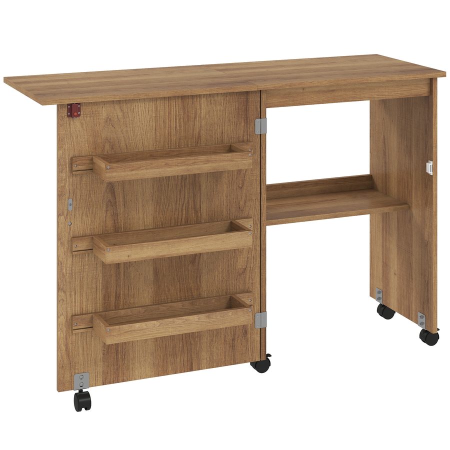 HOMCOM Klappbarer Nähtisch mit Abklapp-Tischplatte, Aufbewahrungsfächern, offenem Regal und Rollen, Nähmaschinentisch für Wohnzimmer, Büro, 117 x 40 x 77,5 cm, braun   Aosom von HOMCOM