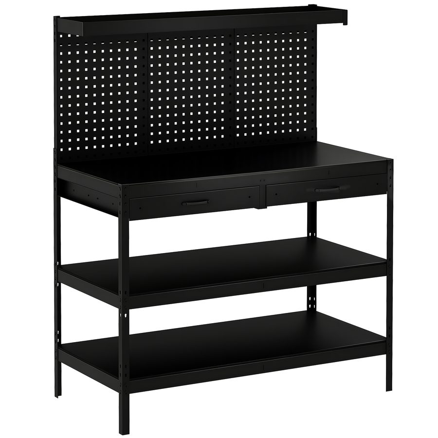 HOMCOM Werkbank mit Lochwand, robuste Arbeitsstation mit 2 Schubladen und 2 verstellbaren Regalen, Werkbank für Garage, Werkstatt oder Lager, 272 kg Tragkraft, 122 x 61 x 156 cm, Schwarz   Aosom von HOMCOM
