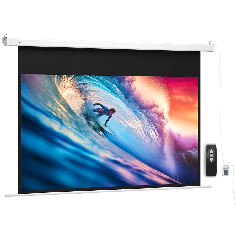 HOMCOM Beamer Leinwand 212 x 150 cm 84 Zoll 16:9 HD 4K Projektionsleinwand Elektrisch mit Fernbedienung, Rollo-Leinwand für Wand- und Deckenmontage, für Heimkino, Büro   Aosom von HOMCOM
