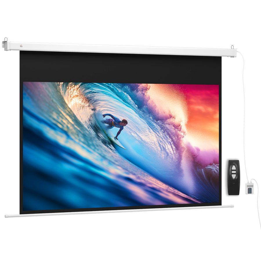 HOMCOM Beamer Leinwand 293 x 193 cm 120 Zoll 16:9 HD 4K Projektionsleinwand Elektrisch mit Fernbedienung, Rollo-Leinwand für Wand- und Deckenmontage, für Heimkino, Büro   Aosom von HOMCOM