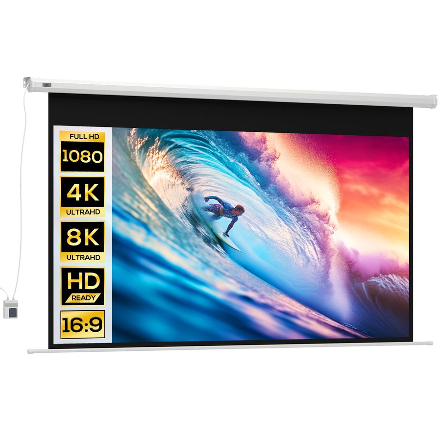 HOMCOM Beamer Leinwand 221 x 125 cm 100 Zoll 16:9 HD 4K Elektrische Projektionsleinwand Motor Leinwand mit Fernbedienung für Heimkino oder Büro-Präsentationen   Aosom von HOMCOM