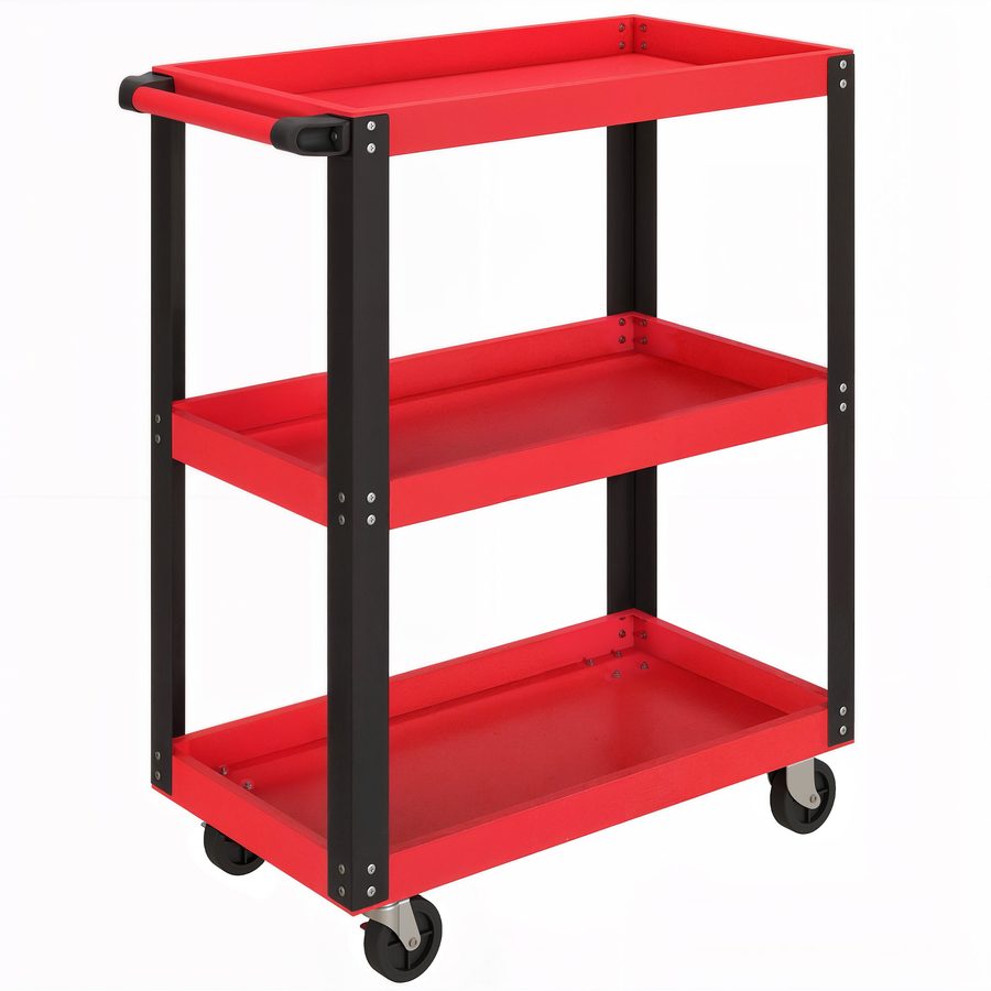 HOMCOM Werkstattwagen mit 3 Etagen, Werkzeugwagen leer, Transportwagen mit seitlicher Griff, 4 Rollen, bis 120 kg Tragkraft, Metall, 70,5 x 35 x 82,5 cm, Rot   Aosom von HOMCOM