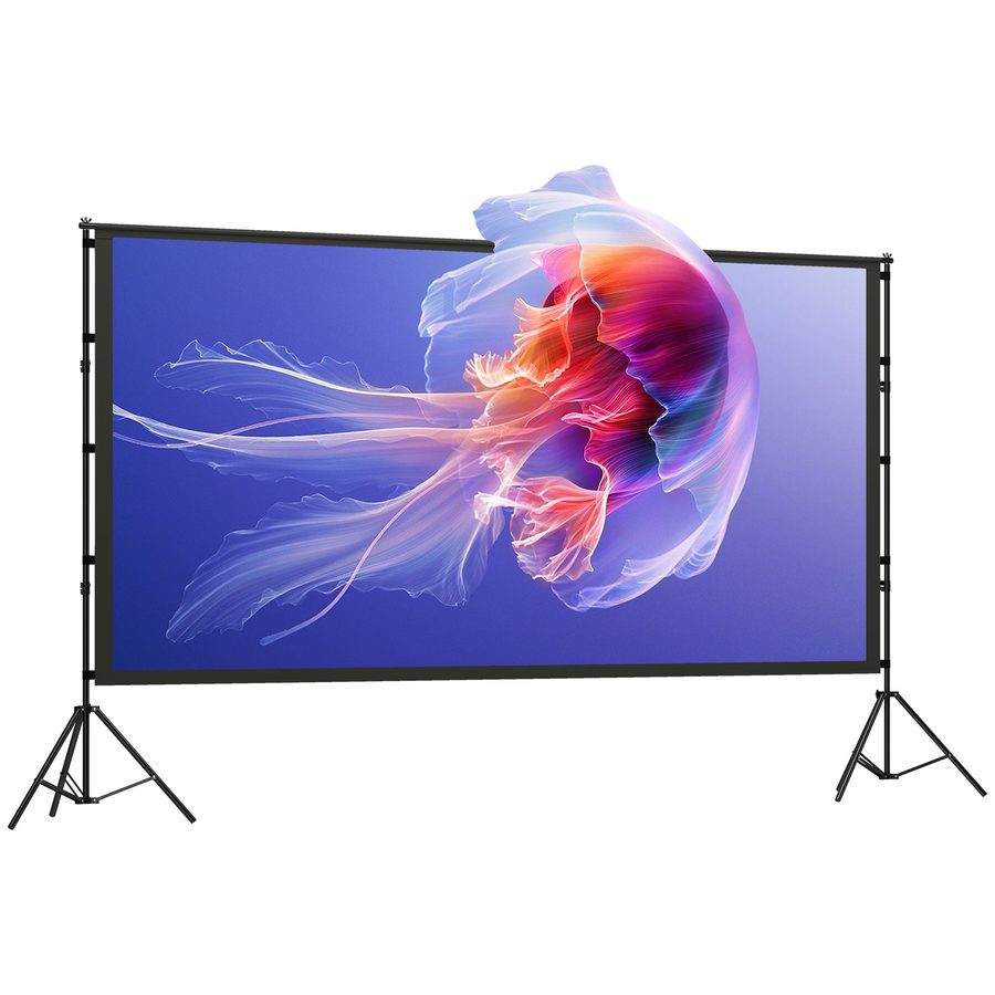 HOMCOM Beamer Leinwand 120" 263 x 148 cm 16:9 HD 4K/8K Projektionsleinwand mit Klappbar Stativ, 160 Grad Betrachtungswinkel, Tragbare Doppelseitige Leinwand für Heimkino oder Präsentationen   Aosom von HOMCOM