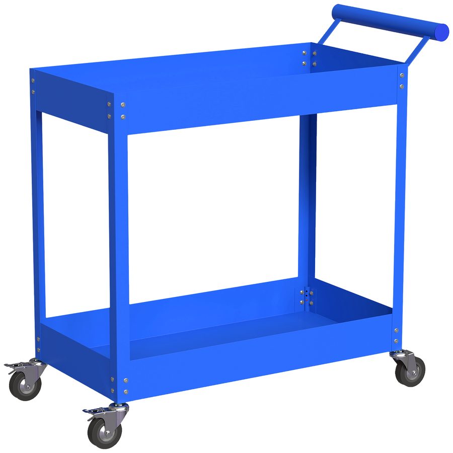 DURHAND Werkstattwagen Servante 2 Ebenen, Seitengriff und arretierbare Rollen, für Garage, Lager, Heimwerken, Tragkraft 150 kg, 84,5x38x84 cm, blau   Aosom