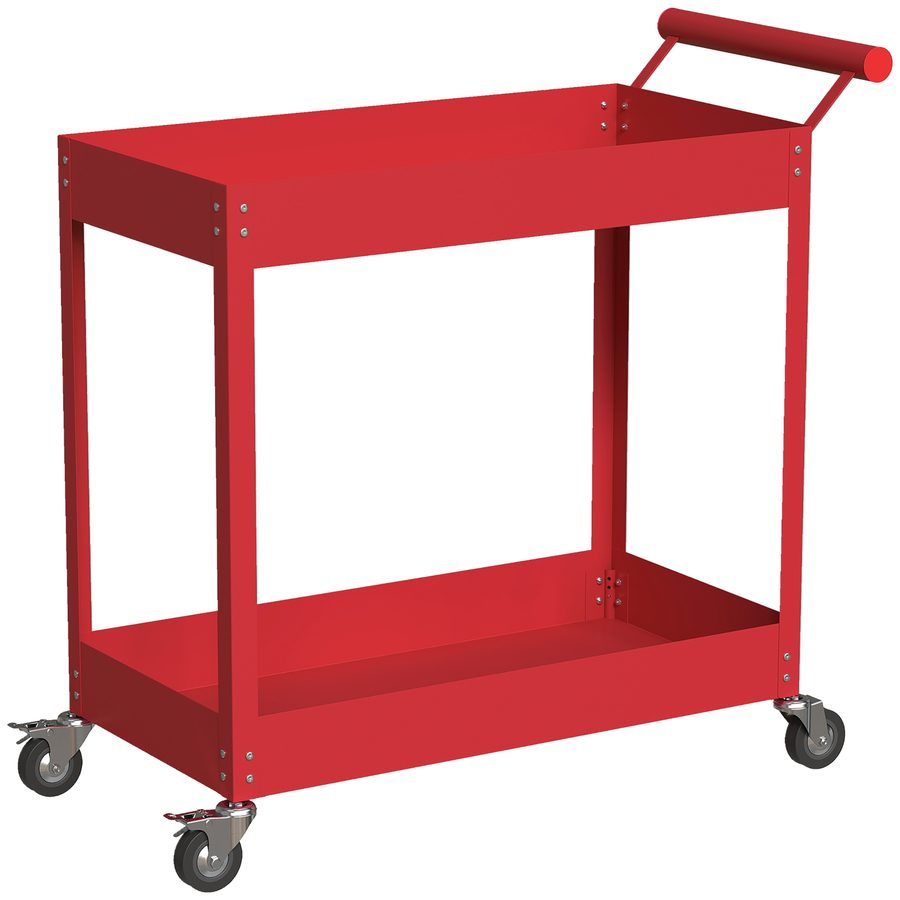 DURHAND Werkstattwagen, 2 Ebenen, Seitengriff und arretierbare Rollen, für Garage, Lager, Heimwerker, Traglast 150 kg, 84,5x38x84 cm, rot   Aosom