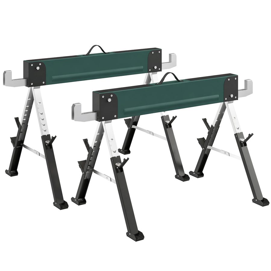 HOMCOM 2er-Set klappbare Metall-Sägeböcke, max. Traglast 1160 kg, tragbare Böcke, höhenverstellbar 64-81 cm, Tragegriff, 2x6-Aufnahme, für Heimwerken, Sägen, 116 x 64 x 81 cm, Grün   Aosom von HOMCOM