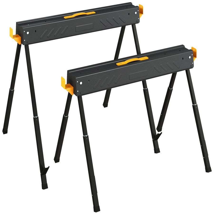 HOMCOM Set mit 2 zusammenklappbaren Sägeböcken, höhenverstellbare Werkbankböcke für 2x4-Holz, mit Griff, Haken, rutschfester Standfläche, für Tischlerei & Heimwerken, trägt bis zu 500 kg, Schwarz   Aosom von HOMCOM