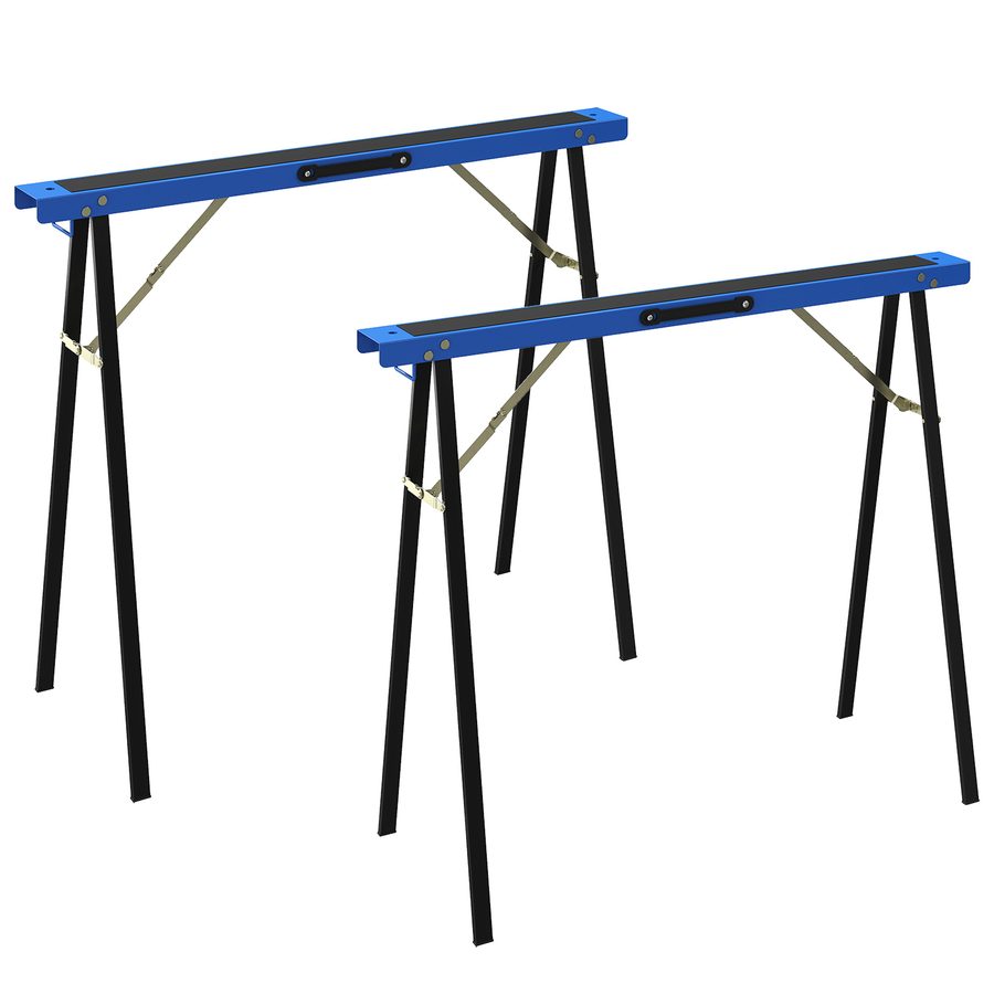 HOMCOM Arbeitsbock 2er Set Klappbock Sägebock 7-fach höhenverstellbar Gerüstbock aus Metall Unterstellbock mit rutschfester Oberfläche, Griff Stützbock bis 350 kg Belastbar Blau   Aosom von HOMCOM