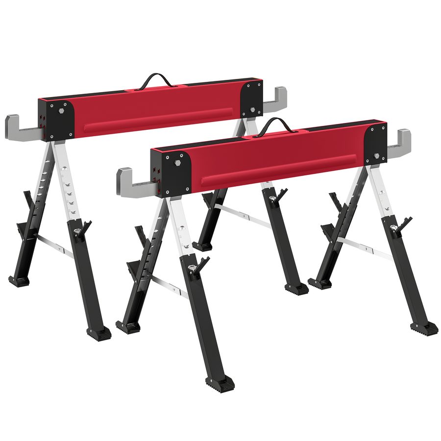 HOMCOM 2er Set Arbeitsbock Belastbarkeit bis 1160 kg klappbar Sägebock 7-fach höhenverstellbar 64-81 cm Gerüstbock aus Metall Unterstellbock mit Griff Arbeitshöhe 640 - 810 mm Klappbock Stützbock Rot   Aosom von HOMCOM