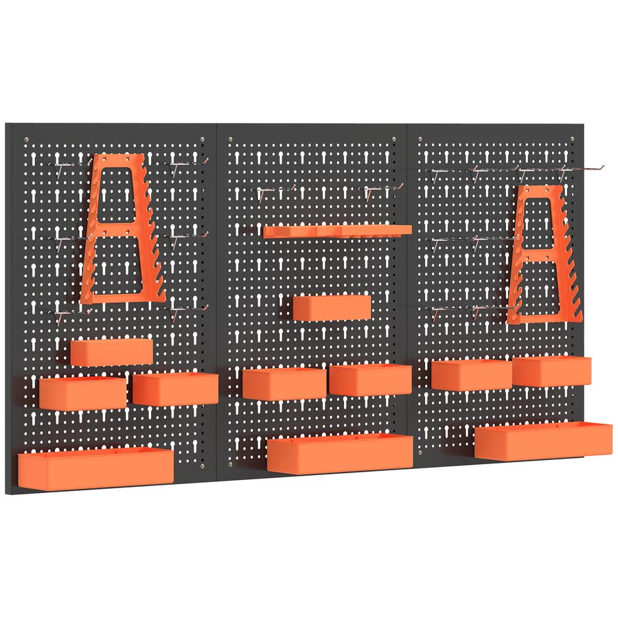 HOMCOM 33-teiliges Wand-Werkzeug-Organizer-Set 120x60 cm – Lochplatten mit Haken, Behältern und Ablagen für Garage, Schwarz und Orange   Aosom von HOMCOM