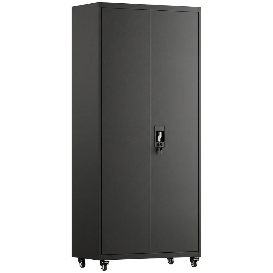 HOMCOM Aktenschrank, Abschließbar Metallschrank mit Rollen, 5 Verstellbaren Ablagen, Aufbewahrungsschrank, Büroschrank mit 2 Türen aus Stahl, 80 x 40 x 180 cm Schwarz   Aosom von HOMCOM