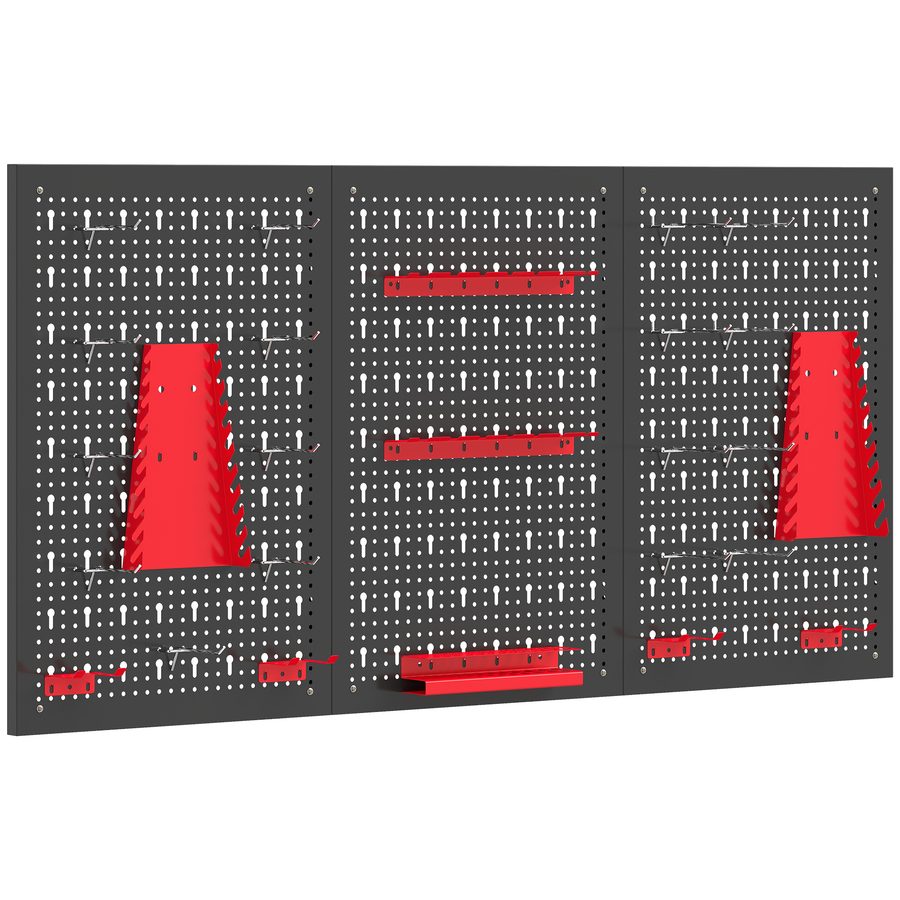 HOMCOM Lagersystem Wandregal 60 x 40 cm, 28 stck. Schüttenregal mit Haken Ablagefächern, Sichtlagerkästen, Werkstattregal, Schwarz+Rot   Aosom von HOMCOM
