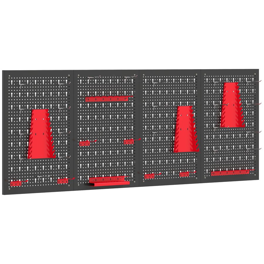 HOMCOM Lagersystem Wandregal 60 x 40 cm, 38 stck. Schüttenregal mit Haken Ablageböden Sichtlagerkästen, Werkstattregal, Schwarz+Rot   Aosom von HOMCOM