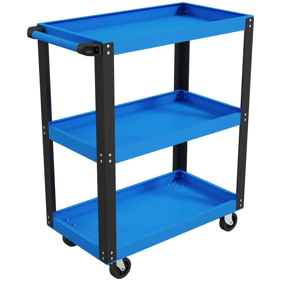 HOMCOM Werkzeugwagen, 3 Ablagen, Rollen mit Feststellbremse und Seitengriff, für Garage & Zuhause, Traglast 120 kg, Blau   Aosom von HOMCOM