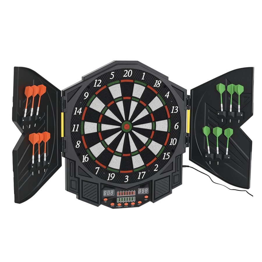 HOMCOM Elektronische Dartscheibe Dartboard mit Tür 216 Spiele inkl. 4 LED 12 Pfeile für bis zu 8 Spieler ABS PP 49x54,6x5,5 cm   Aosom.de von HOMCOM