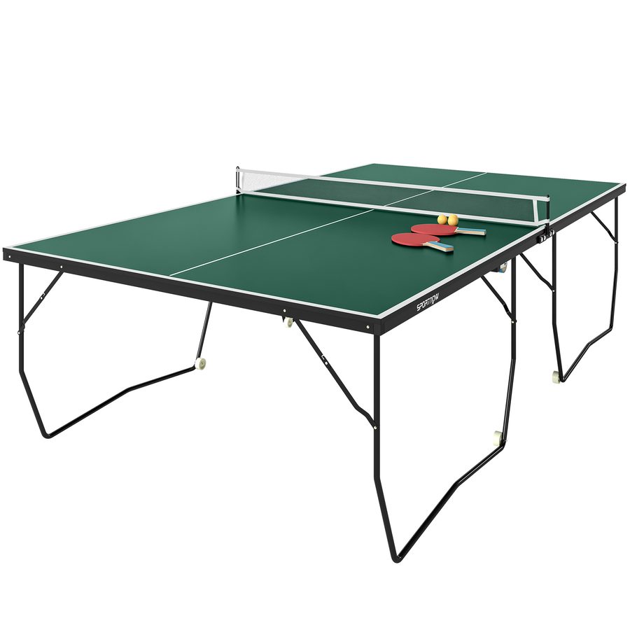 SPORTNOW Indoor Tischtennisplatte mit Rollen, Tischtennistisch Klappbar, Tischtennisspiel-Set mit 2 Tischtennisschlägern, 3 Bällen, Stahl, Grün  Aosom von SPORTNOW